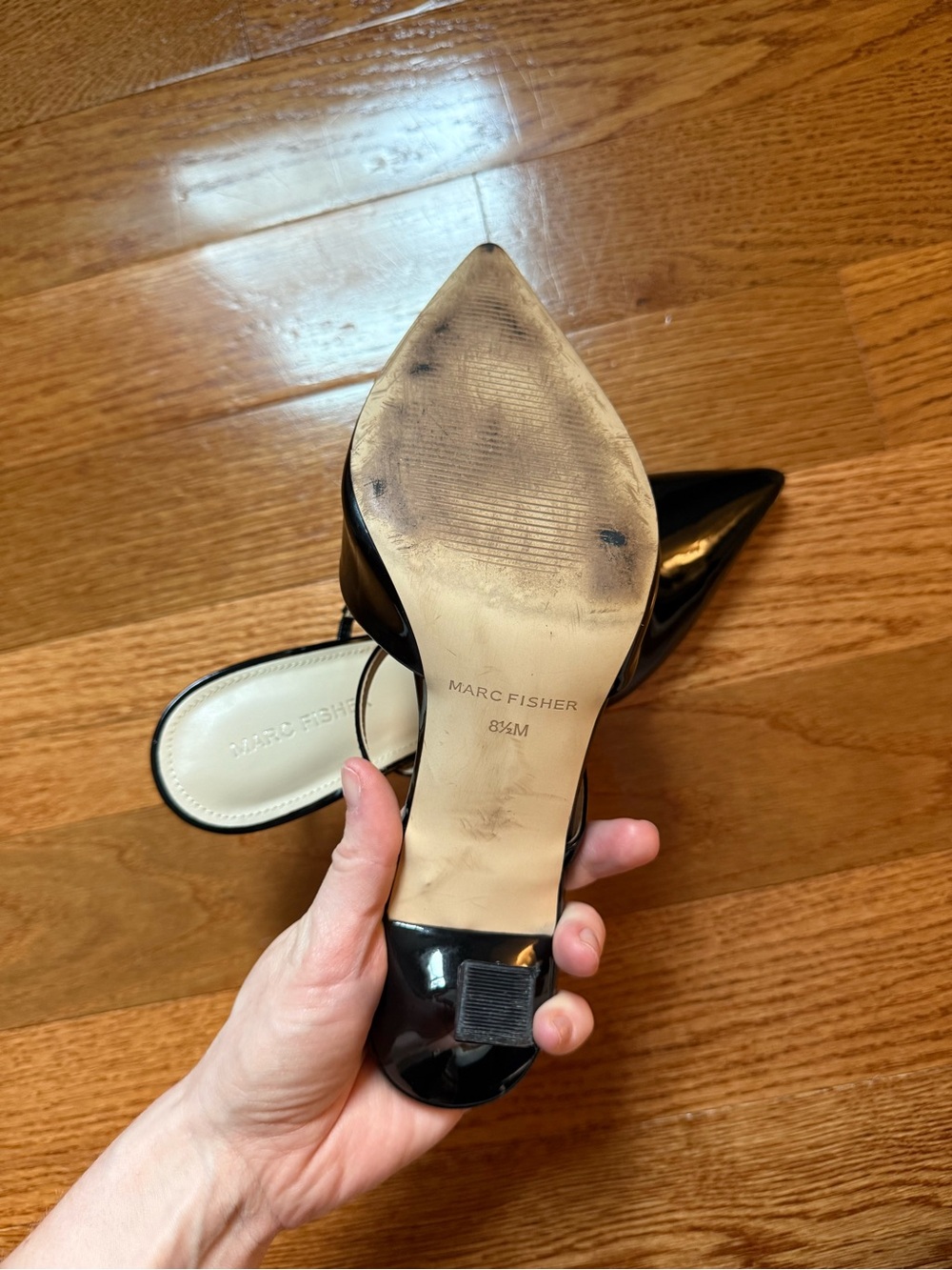 Marc Fisher Black Patent Pointed Toe Heels Size 8.5 - Picture 4 of 9